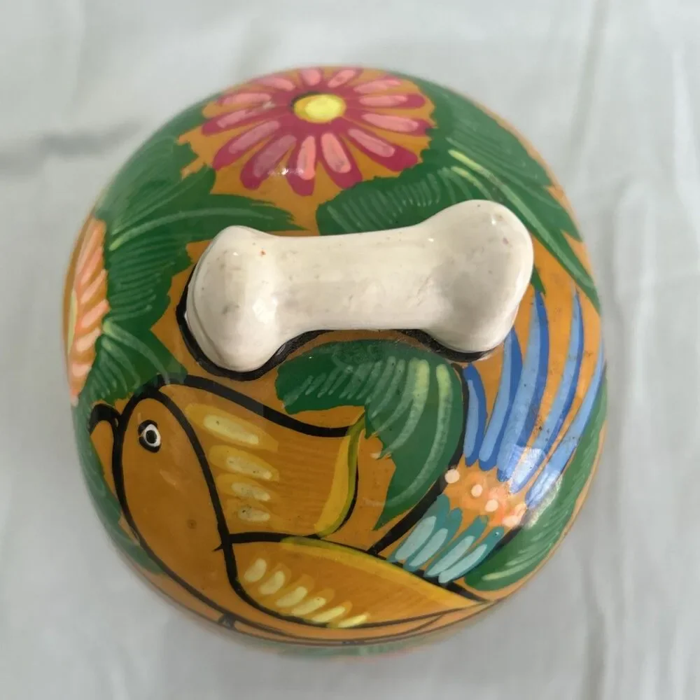 Sugar Skull Jar, Trinket Box With Lid Day of the Dead Mexico Light Orange